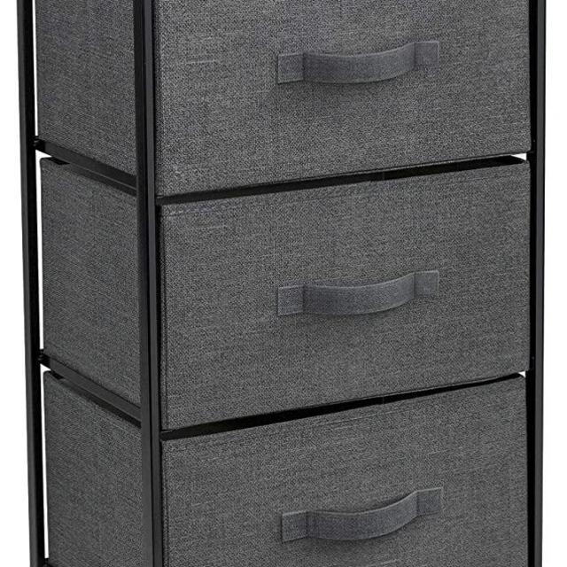 Sorbus Nightstand with 3 Drawers - Bedside Furniture & Accent End Table Storage Tower for Home, Bedroom Accessories, Office, College Dorm, Steel Frame, Wood Top, Easy Pull Fabric Bins (Black/Charcoal)
