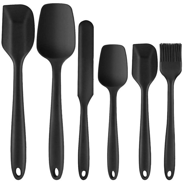 JIDSPWLS Food Grade Silicone Rubber Spatula Set for Baking, Cooking, and Mixing High Heat Resistant Non Stick Dishwasher Safe BPA-Free Multicolor Set of 6（Black）