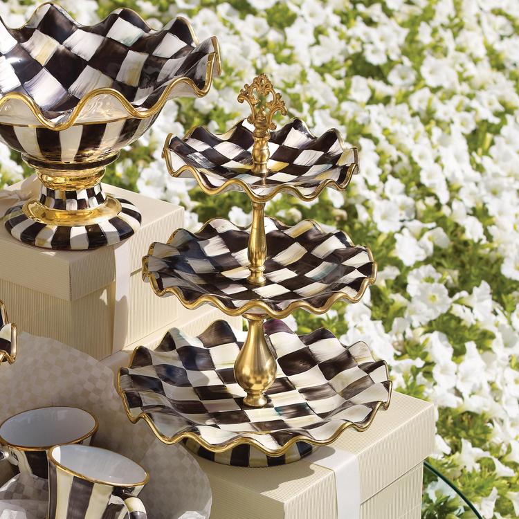 MacKenzie-Childs, Courtly Check Ceramic Three Tier Sweet Stand | Zola