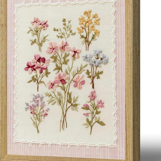 Framed Pink Wildflowers Canvas Wall Art Floral Nursery Painting Picture Wall Decor Boho Minimalist Floral Poster Print Artwork for Girl‘ Room Nursery Bedroom Guest Room Home Decoration,8X10 Inch