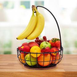 Pfaltzgraff Anvil Cage Black Metal Fruit Basket with Banana Hook