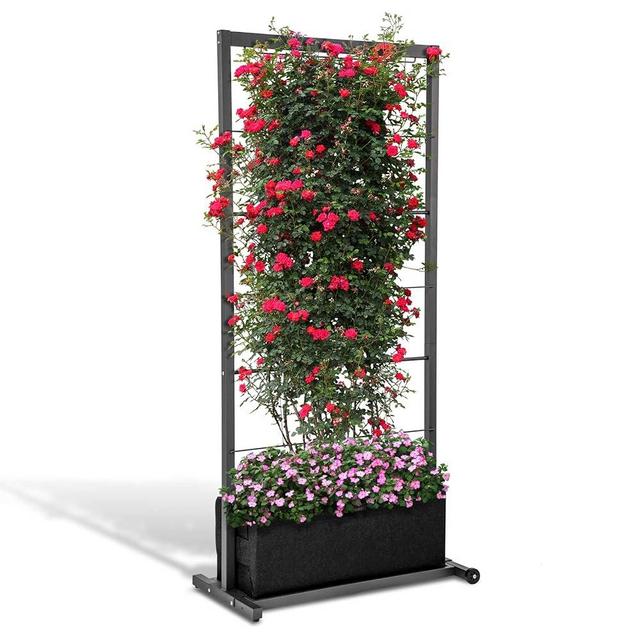 Outland Living Garden Metal Trellis for Climbing Outdoor Plants - 5.5 Ft with 11-Gallon Grow Bag on Wheels - for Tomatoes, Cucumbers, and Peas