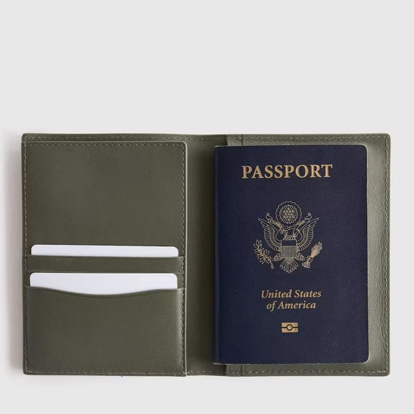 Nappa Leather RFID Blocking Passport Holder in Olive