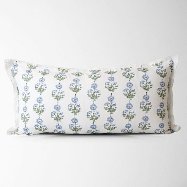 Amalthea Mughal Flower Pillow Cover – 100% Cotton Designer Throw Pillow Cover – Luxury Decorative Accent for Sofa, Couch, Bed & Modern Coastal Grandmillennial Home Décor (Blue, 14x28)