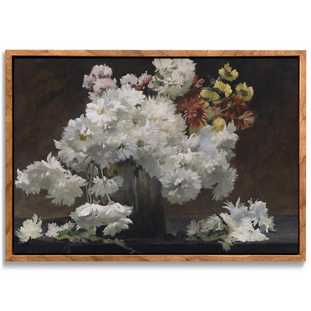 Vintage Framed Chrysanthemum Bouquet Wall Art - 16x22in Vibrant Floral Canvas Print - Botanical Decor for Living Room, Bedroom, Office - Colorful Flower Arrangement Home Decor