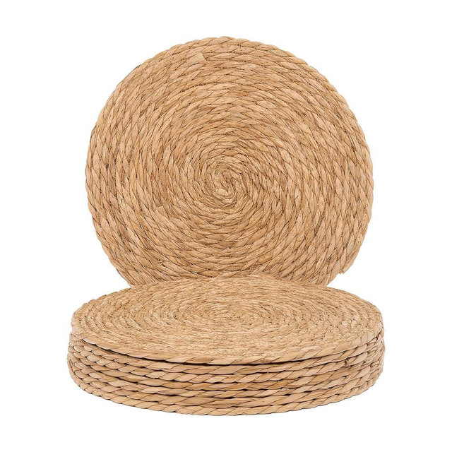 GENMOUS Woven Placemats Set of 8, 13" Round Placemats Natural Water Hyacinth Boho Placemats, Farmhouse Rattan Chargers for Dinner Plates,Rustic Braided Wicker Table Mats for Dining Table,Home,Wedding