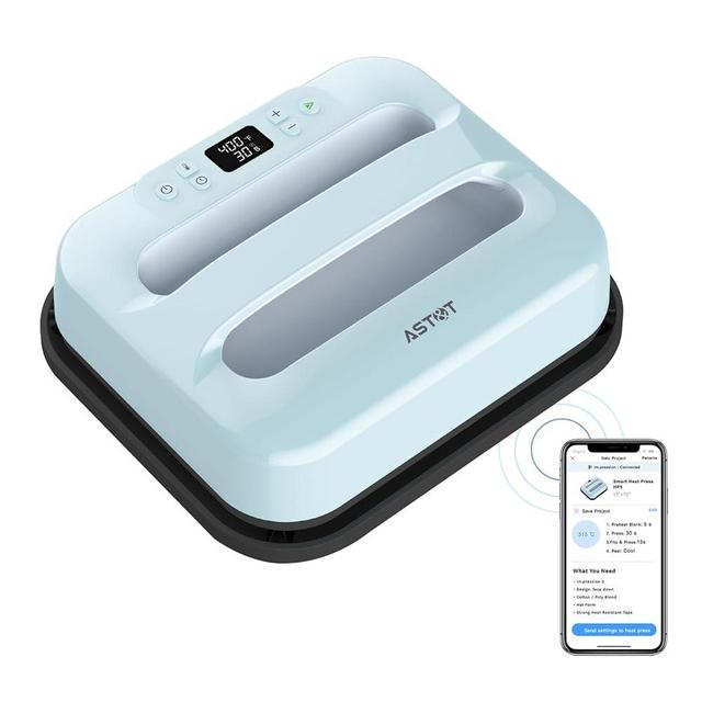 AST&T Heat Press 12"X10",Smart Heat Press Machine with Built-in Bluetooth for T-Shirts,Pillows,Tote Bags & More,Advanced Ceramic-Coated Heat Plate,Precise Temperature Control with APP-Blue