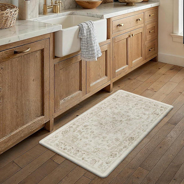 WondRg Neutral Kitchen Mats for Floor Anti Fatigue Mat for Cushioned Beige Vintage Waterproof Non-Slip Kitchen Mats Comfort Standing Rug for Sink Laundry Office 17.3"×30"