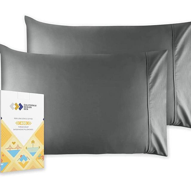 400-Thread-Count Cotton Dark Grey King Size Pillowcases - Long-Staple Combed Cotton Bed Pillow Covers for Sleeping, Soft & Silky Sateen Weave