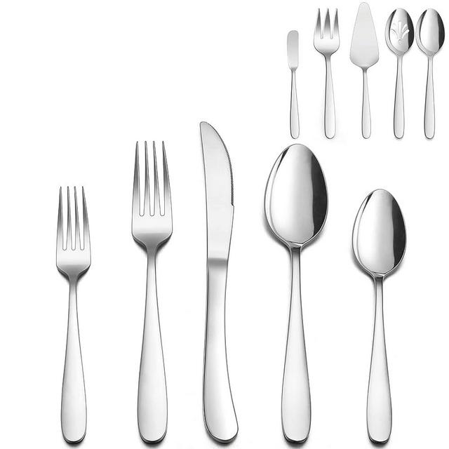 Heavy Duty Silverware Set with Serving Utensils, HaWare 65 Pieces Stainless Steel Flatware Set, Heavy Weight Eating Utensils Tableware for 12, Modern Cutlery for Home, Dishwasher Safe, Mirror Polished