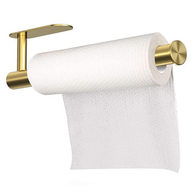 Adhesive Paper Towel Holder, No Drilling Paper Tower Rack, Stainless Steel Rust-proof and Durable, Suitable for Kitchen, Bathroom,11.8 inch,Gold