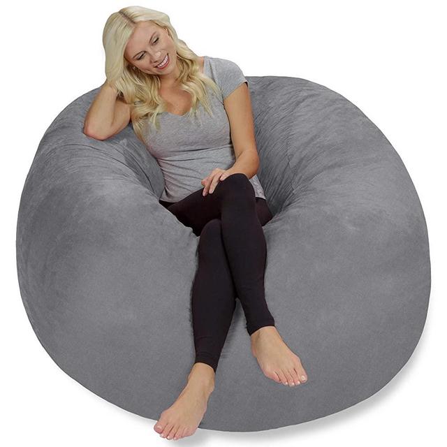 Chill Sack Bean Bag Chair: Giant 5' Memory Foam Furniture Bean Bag - Big Sofa with Soft Faux Linen Cover - Linen Gray