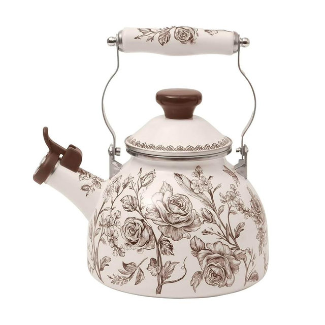 Pioneer Woman Agatha 1.8-Quart Enamel on Steel Tea Kettle (brown)