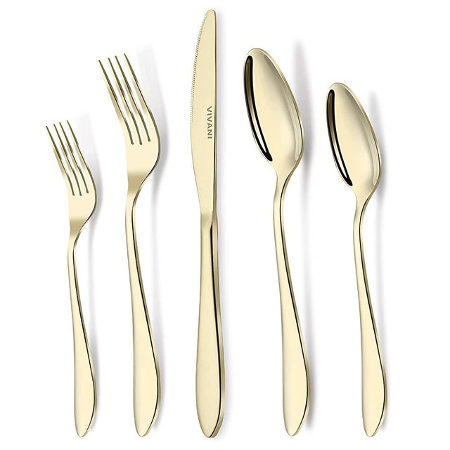 Champagne Silverware Set Serve for 8, 40 Pieces Stainless Steel Flatware Set Utensils Cutlery Tableware Set, VIVANI Kitchen Fork and Spoon Set, Rust Resistant, Dishwasher Safe,Polished Finish(V001)
