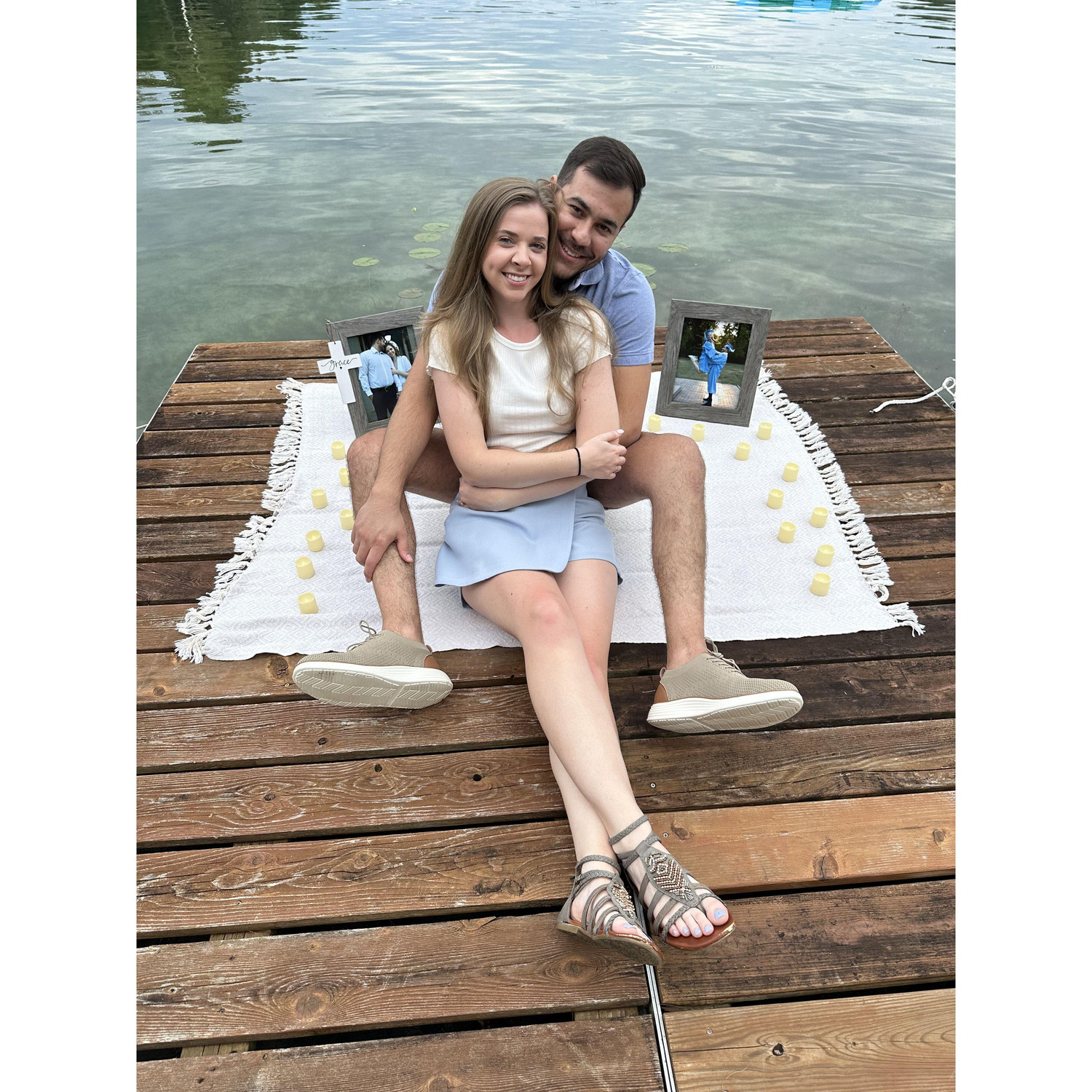 We took photos on the pier after our engagement!