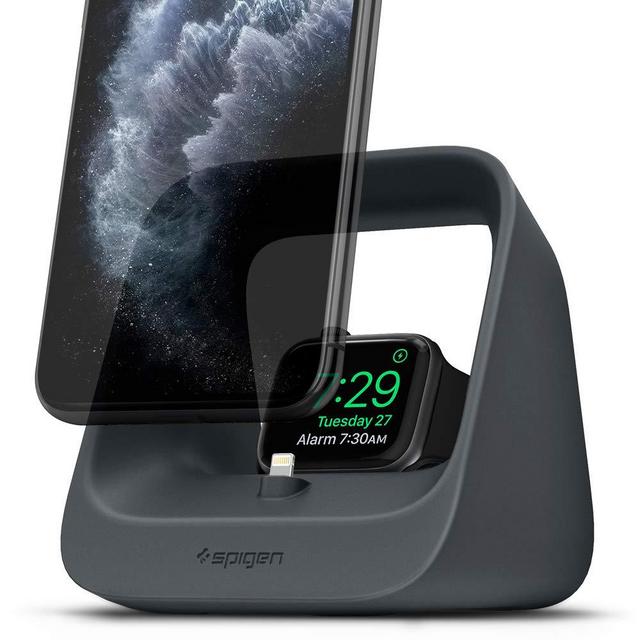 Spigen 2 in 1 Charging Stand Designed for iPhone Stand, Apple Watch Stand All Series, and Airpods/Airpods Pro Stand - Charcoal
