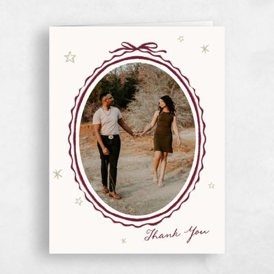 Wine, Beige Wedding Thank You - Moire Photo