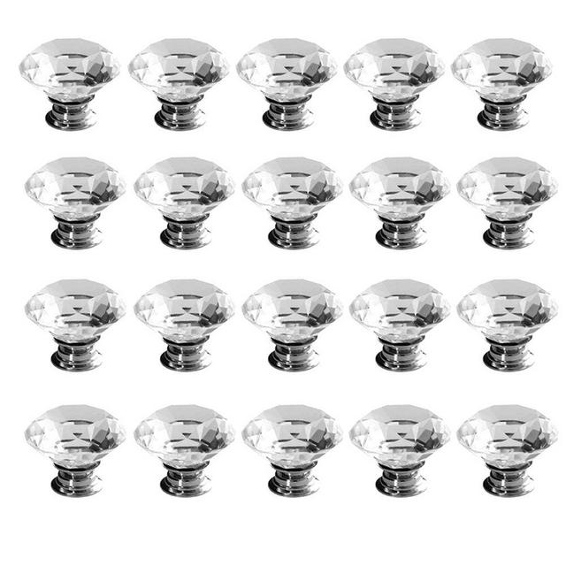 Drawer Knob Pull Handle Crystal Glass Diamond Shape Cabinet Drawer Pulls Cupboard Knobs with Screws for Home Office Cabinet Cupboard Bonus Silver Screws DIY (20 Pieces)