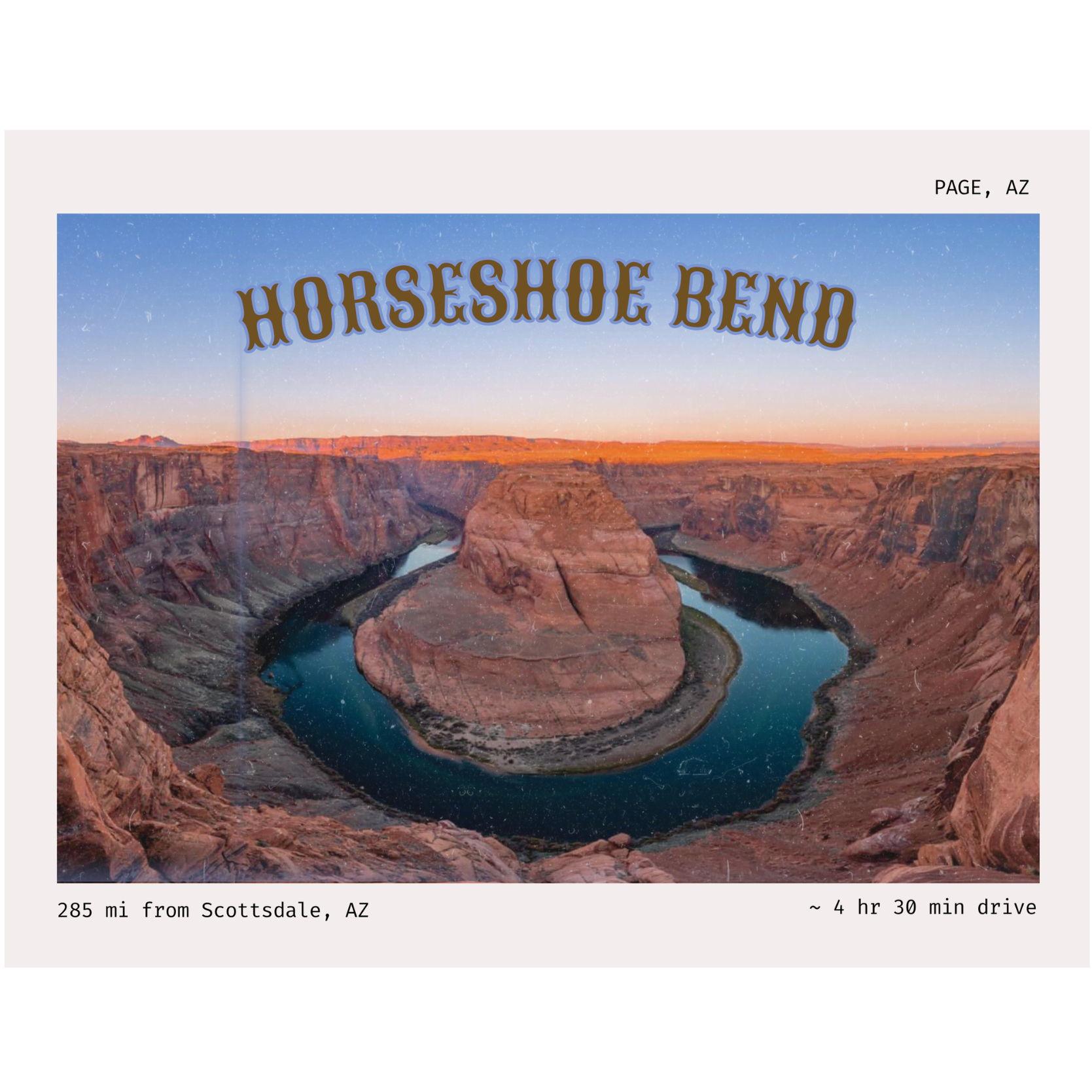 Horseshoe Bend is a famous overlook near Page, Arizona, where the Colorado River forms a perfect horseshoe-shaped curve, offering one of the most photographed views in the Southwest.