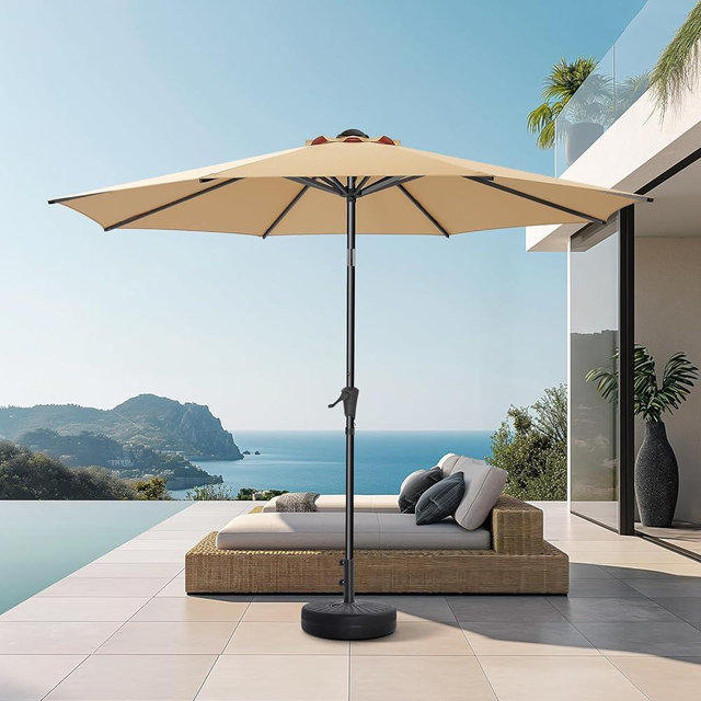 HOMSHADE 9ft Outdoor Patio Umbrella - Market Table Pool Deck Umbrella UPF50+ UV Protection with Push Button Tilt, Crank and 8 Sturdy Ribs (Beige)