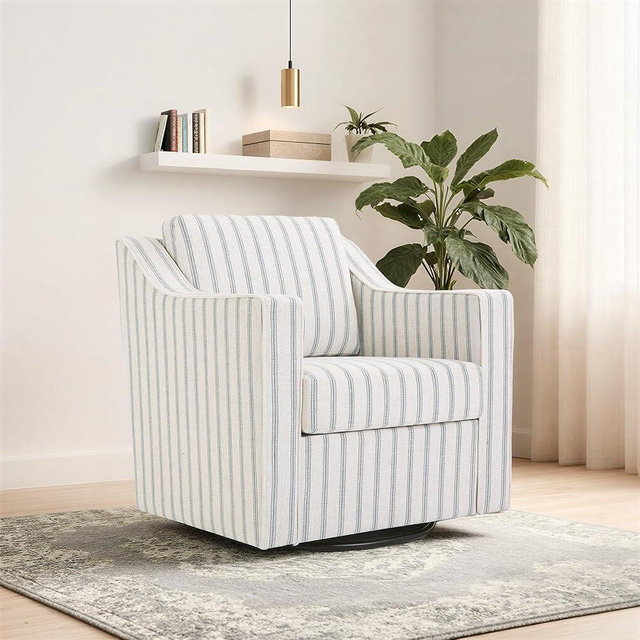 Swivel Accent Chair, Modern Round Barrel Arm Chair for Living Room, Bedroom, Comfy Club Reading Chairs for Adults (Pinstripe Light Blue, Set of 1)