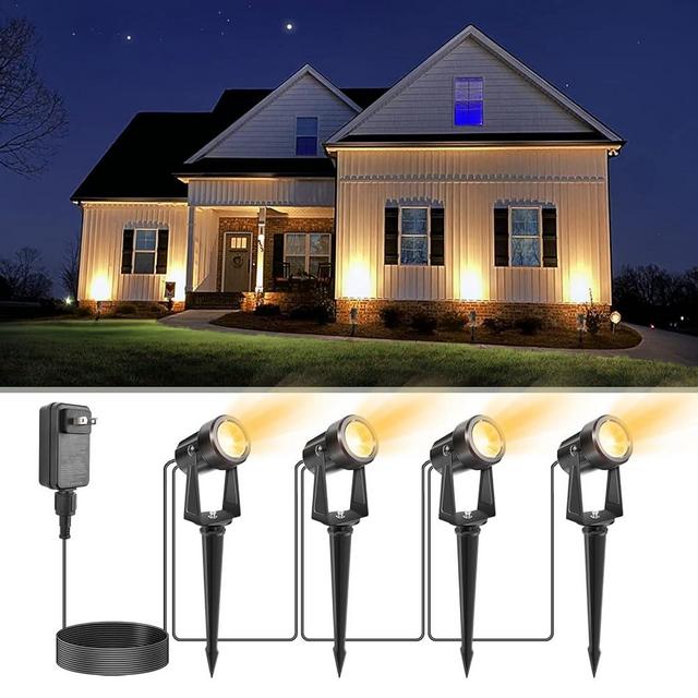 VOLISUN Outdoor Uplights Spotlights,Low Voltage Landscape Lights with Transformer and 75ft Cable,Waterproof Landscape Lighting spot Lights for House,Fence,Tree, Flags(4Packs,Warm White)