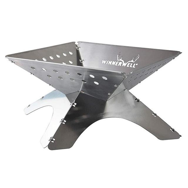 WINNERWELL Flatfold Fire Pit - Large| Portable Stainless Steel Fire Pan