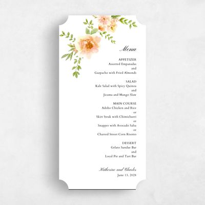 Orange Ticket Wedding Menu - Tillage