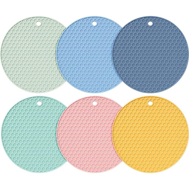 Boao 6 Pack Silicone Trivets Mat, Hot Pad Mat, Pot Holder, Silicone Hot Pad for Kitchen Counter (Morandi Color)