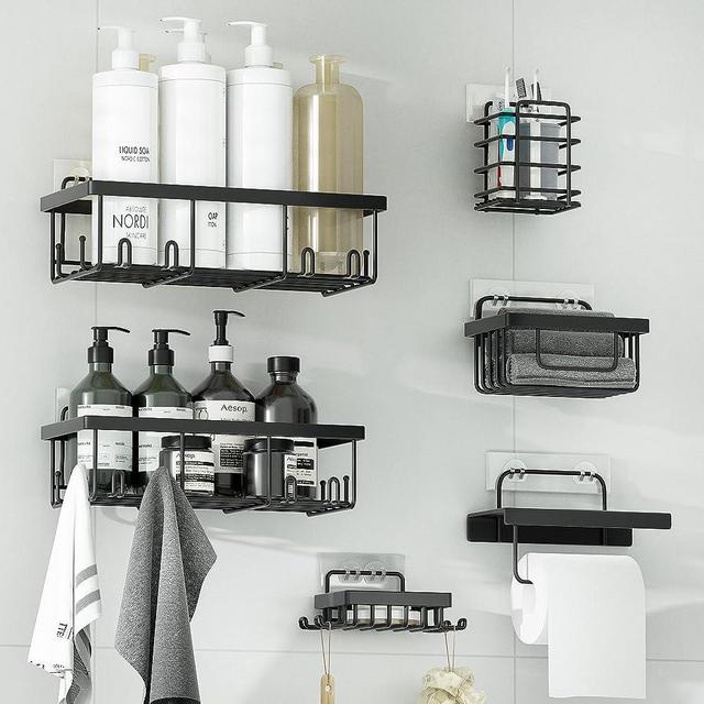 Veluckin Shower Caddy 6 Pack,Shower Shelves,shower organizer,No Drilling,Large Capacity,Adhesive Shower Organizer for Bathroom Storage&Kitchen(Black)