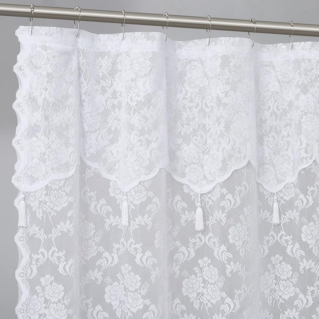 Warm Home Designs White Lace shower curtain with Attached Valance and Elegant Tassels. 72 x 84 Extra Long for Bathroom. Luxury for Unique Bathroom Decor. MSH White 84"