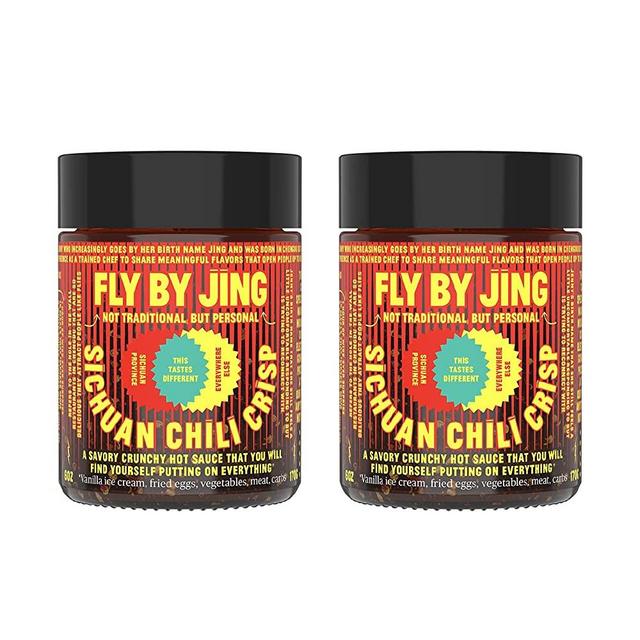 FLY BY JING Deliciously Spicy Numbing Savory Warm Gourmet All Natural Vegan Gluten-Free Herb and Spice Mix with Sichuan Chili and Pepper, Good on Everything, Custom Protected Packaging, Sichuan Chili Crisp, 6 ounce Pack of 2