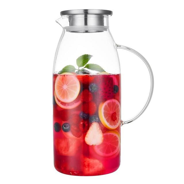 80 Ounces Glass Pitcher with Lid, Hot/Cold Water Jug, Juice and Iced Tea Beverage Carafe