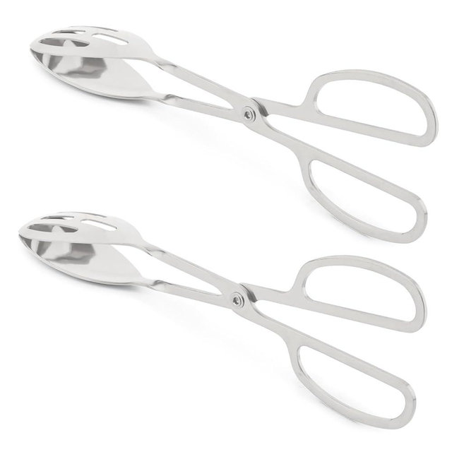 2 Pack Serving Tongs, Buffet Tongs for Kitchen Cooking, 10 Inch Stainless Steel Food Serving Tongs Bread Tongs with Scissor Handles for Salad, Cooking, Catering, Buffet(Silver)