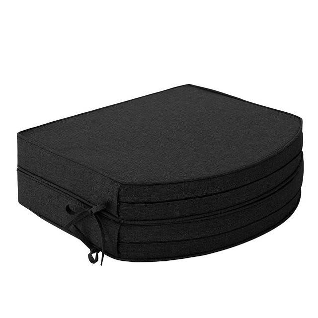 Fitfree Outdoor Chair Cushions, Fade-Resistant & Water-Resistant, D Shaped Patio Furniture Seat Chair Pads Replacement with Ties, Non-Slip Bottom, Removable Cover, Set of 4, 17 x 16 Inch, Black
