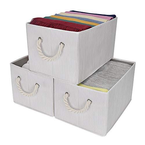 StorageWorks Closet Basket with Cotton Rope Handles, Collapsible Storage Bins for Shelves, Mixing of Beige, White & Ivory, 3-Pack, Jumbo