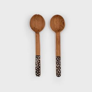 Wild Olive Wood and Polka Dot Cow Bone Server