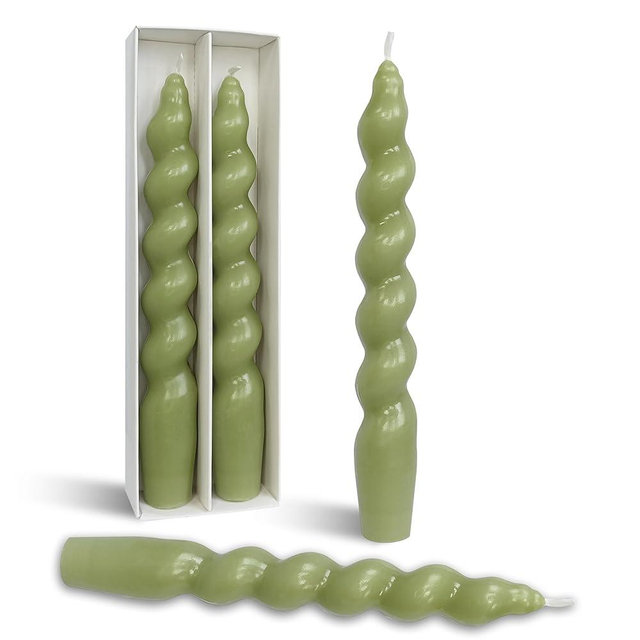 DRIPLESS Unscented Twisted Taper Candles Handmade Candlestick Grass Green Spiral Taper Candles 7.5 Inch Decorative Candle Smokeless for Party Gifts 2 PCS