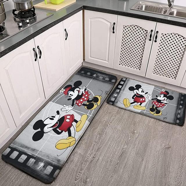 Maikoler Retro Anime 3D Print 2 Pieces Non-Slip Kitchen Rug TPR Non-Skid Backing Mat for Doorway Bathroom Runner Rug Set,Cute and Funny Mouse (18"x60"+18"x30")