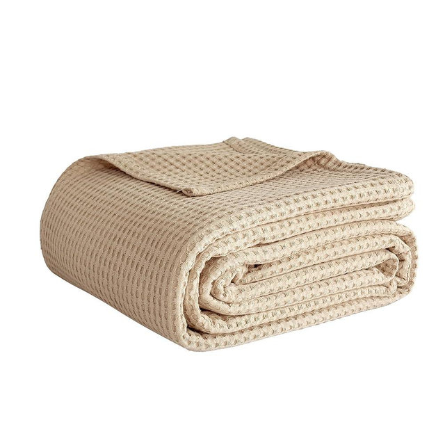 QKTE 100% Cotton Waffle Weave Blanket for Bed Couch, Soft Lightweight Breathable Cozy Blankets Home Décor for All-Season (Beige, 40"x50")