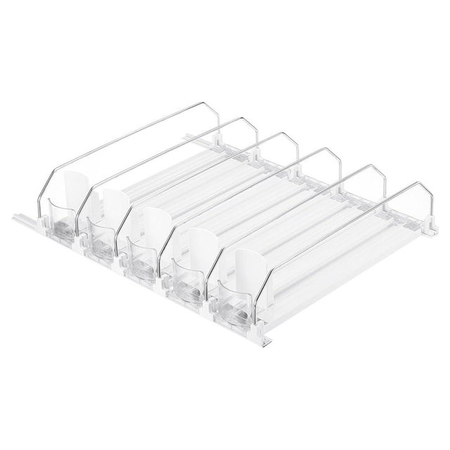 uxcell 5pcs Soda Can Organizer for Refrigerator, Self-Pushing Drink Organizer for Fridge, Width Adjustable Drink Dispenser Beverage Pusher For Pantry Vending Machine, White