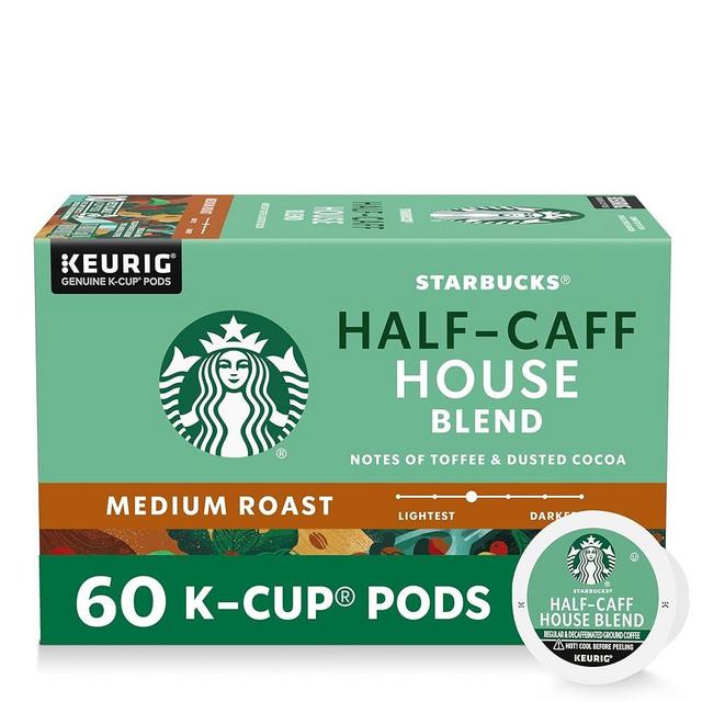 Starbucks K-Cup Coffee Pods, Medium Roast Hot or Iced Coffee, Half-Caff House Blend, 60 Keurig Pods