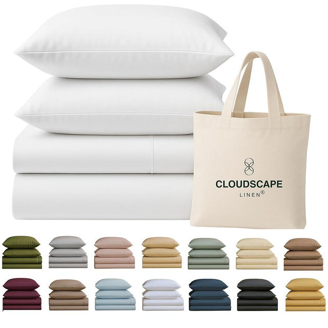 CLOUDSCAPE 100% Egyptian Cotton Sheets King Size - 400 Thread Count 17" Extra Deep Pocket Bed Sheet Set, Fits Upto Cal King Bed, Luxury, All Season Durable Cooling Bedding for Summer- White