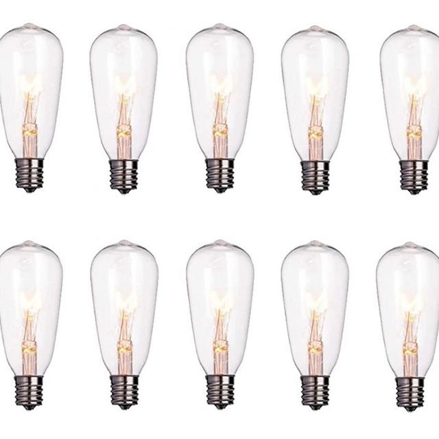 10 Pack Edison Light Bulbs Replacement, 7-Watt C9/E17 Intermediate Screw Base ST40 Clear Glass Light Bulbs, ST40 Vintage Replacement Light Bulbs for Indoor Outdoor Patio String Lights
