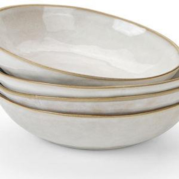 famiware Large Pasta Bowls Set of 4, Ocean Round 8.5" Pasta Serving Bowl Large Dinner Bowls, Kitchen Bowl Set, Microwave and Dishwasher Safe, Scratch Resistant, Cappuccino White