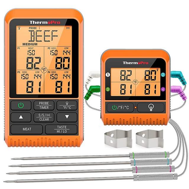 ThermoPro Wireless Meat Thermometer for Grilling and Smoking, 1000FT Remote Grill Thermometer with 4 Probes, BBQ Thermometer for Smoker Oven Cooking Beef Turkey