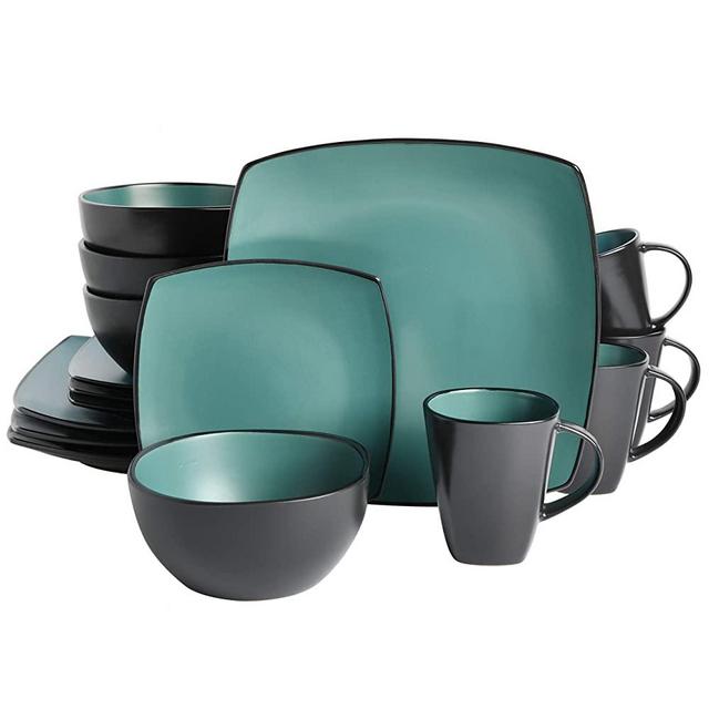 Gibson Elite Soho Lounge Reactive Glaze Stoneware Dinnerware Sets, Service for 4 (16pcs), Jade