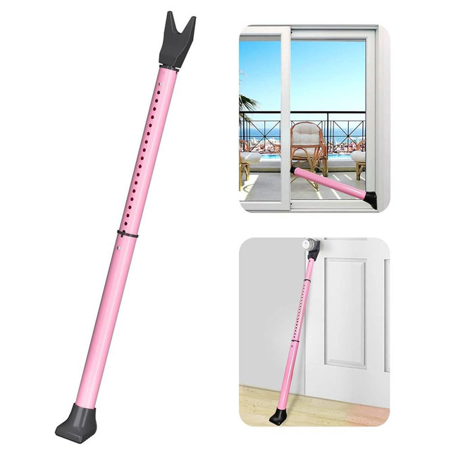 AceMining Upgraded Door Security Bar & Sliding Patio Bar, Heavy Duty Stoppers Adjustable Jammer for Home, Apartment, Travel (1 Pack,Pink)