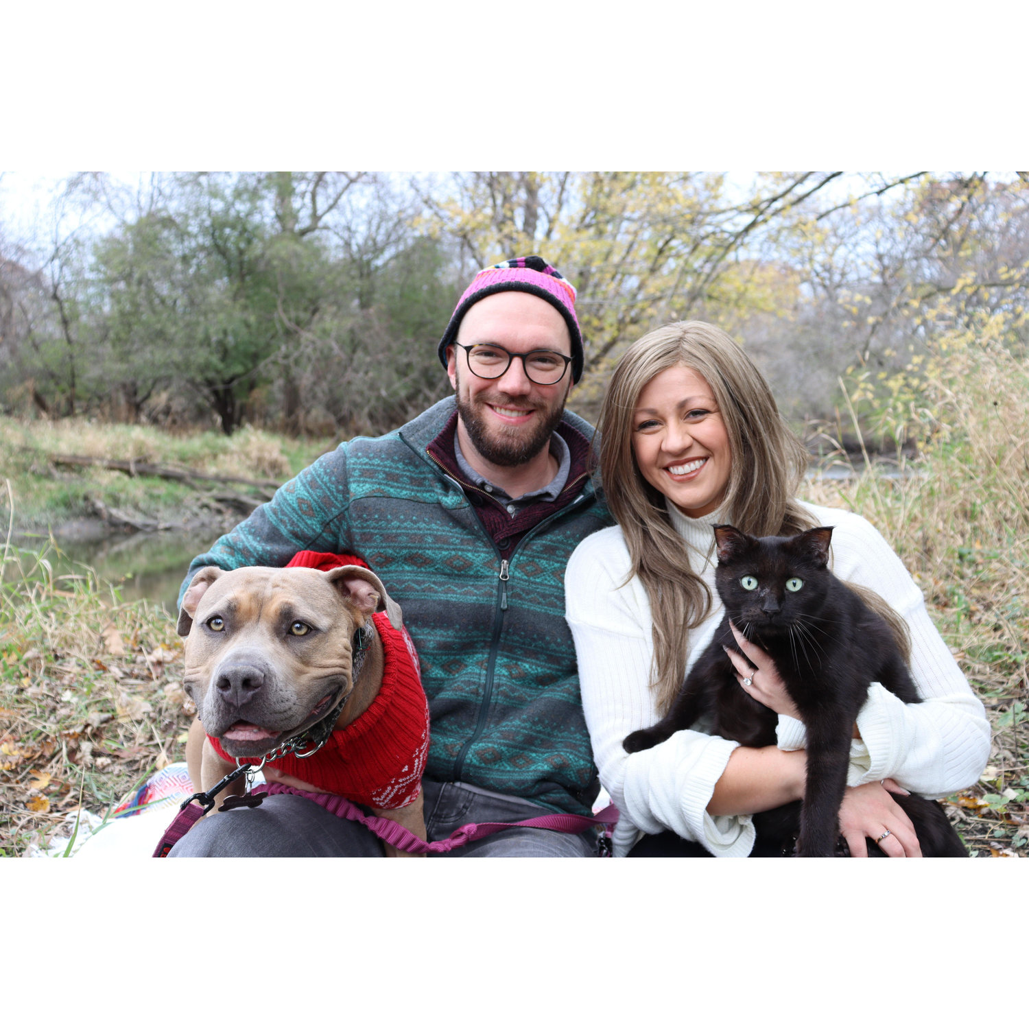Family photo with all the kids! Bruce might look photoshopped but we did in fact take him into the woods with us.