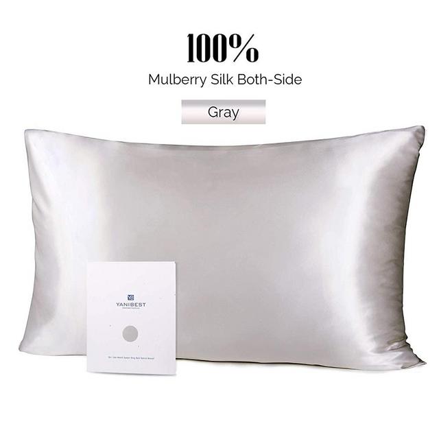 YANIBEST Silk Pillowcase for Hair and Skin - 21 Momme 600 Thread Count 100% Mulberry Silk Bed Pillowcase with Hidden Zipper, 1 Pack Queen Size Pillow Case Grey